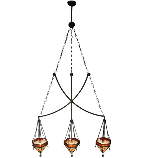 Meyda Lighting Larkfield 62" 3-Light Capri Pendant Light With Beige and Red Shade Glass