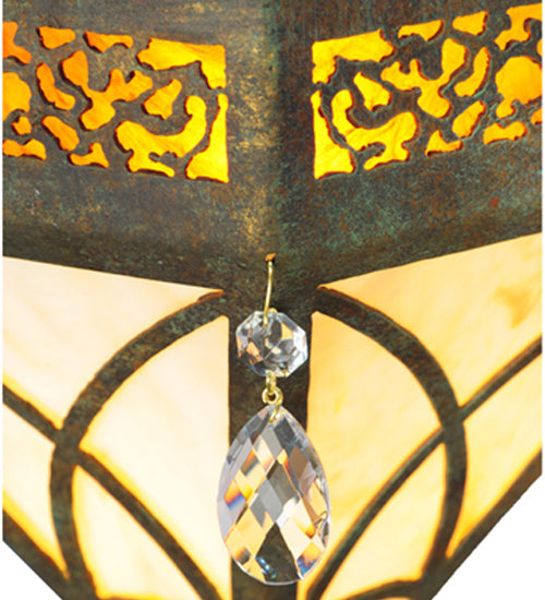 Meyda Lighting Larkfield 62" 3-Light Capri Pendant Light With Beige and Red Shade Glass