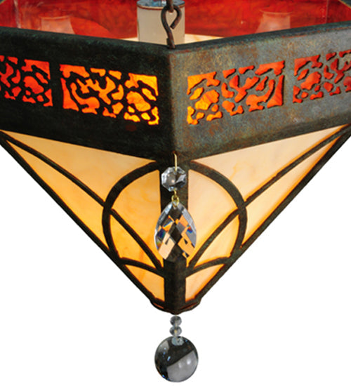 Meyda Lighting Larkfield 62" 3-Light Capri Pendant Light With Beige and Red Shade Glass