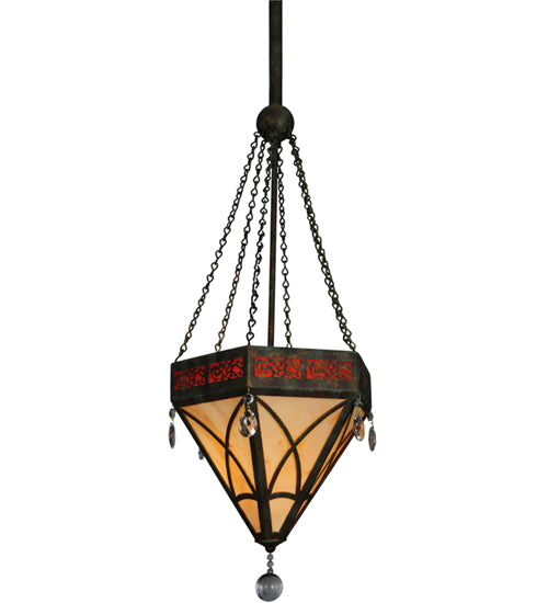 Meyda Lighting Larkfield 62" 3-Light Capri Pendant Light With Beige and Red Shade Glass