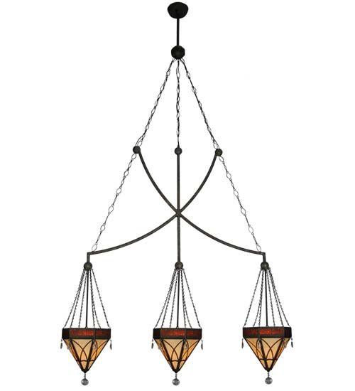 Meyda Lighting Larkfield 62" 3-Light Capri Pendant Light With Beige and Red Shade Glass