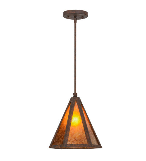 Meyda Lighting Lars 10" Rust Nail Pendant Light With Amber Mica Shade Glass