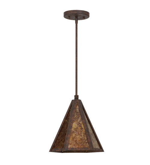 Meyda Lighting Lars 10" Rust Nail Pendant Light With Amber Mica Shade Glass