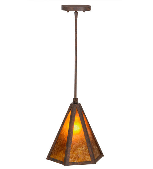 Meyda Lighting Lars 10" Rust Nail Pendant Light With Amber Mica Shade Glass