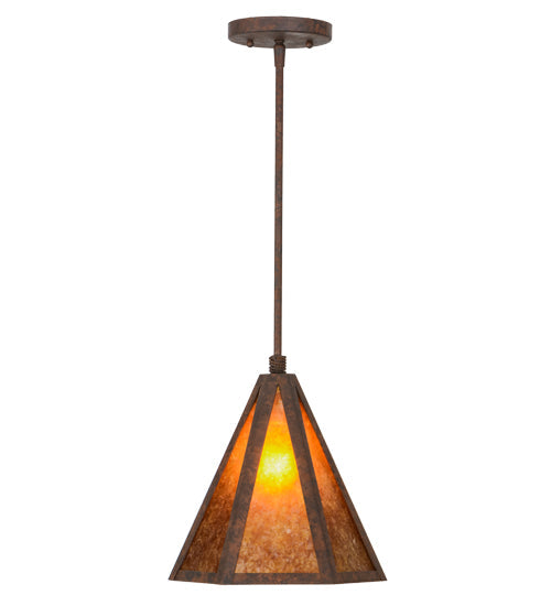 Meyda Lighting Lars 10" Rust Nail Pendant Light With Amber Mica Shade Glass