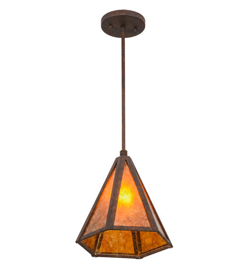 Meyda Lighting Lars 10" Rust Nail Pendant Light With Amber Mica Shade Glass