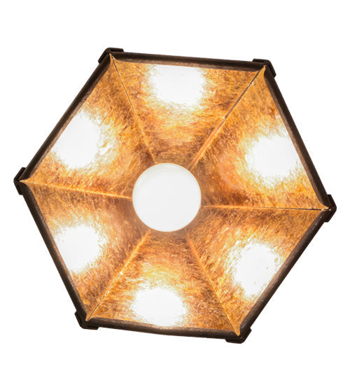 Meyda Lighting Lars 10" Rust Nail Pendant Light With Amber Mica Shade Glass