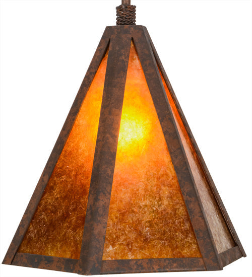 Meyda Lighting Lars 10" Rust Nail Pendant Light With Amber Mica Shade Glass