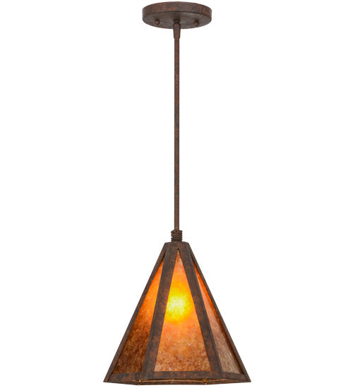 Meyda Lighting Lars 10" Rust Nail Pendant Light With Amber Mica Shade Glass