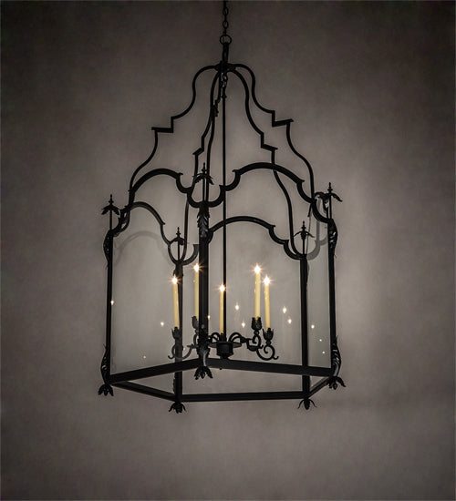 Meyda Lighting Lattimer 46" 5-Light Textured Black Pendant Light With Clear Shade Glass