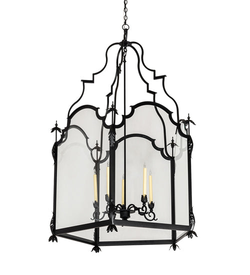 Meyda Lighting Lattimer 46" 5-Light Textured Black Pendant Light With Clear Shade Glass