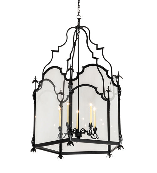 Meyda Lighting Lattimer 46" 5-Light Textured Black Pendant Light With Clear Shade Glass