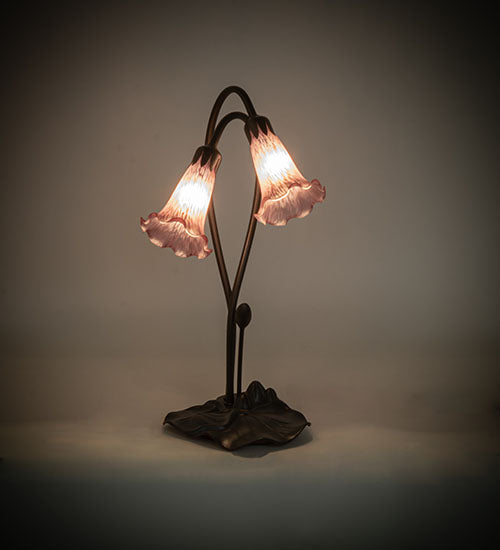 Meyda Lighting Lavender Pond Lily 16" 2-Light Mahogany Bronze Accent Table Lamp With Lavender Shade Glass
