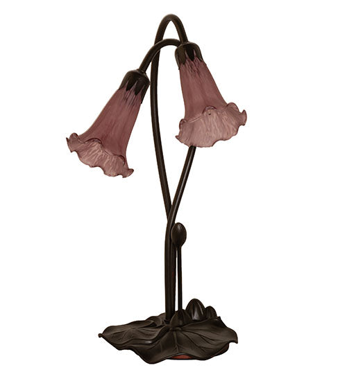 Meyda Lighting Lavender Pond Lily 16" 2-Light Mahogany Bronze Accent Table Lamp With Lavender Shade Glass