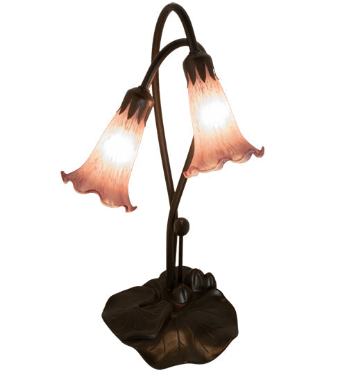 Meyda Lighting Lavender Pond Lily 16" 2-Light Mahogany Bronze Accent Table Lamp With Lavender Shade Glass