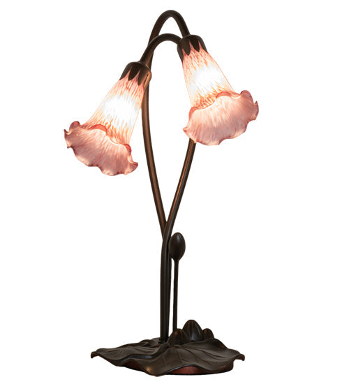 Meyda Lighting Lavender Pond Lily 16" 2-Light Mahogany Bronze Accent Table Lamp With Lavender Shade Glass