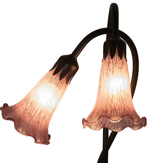 Meyda Lighting Lavender Pond Lily 16" 2-Light Mahogany Bronze Accent Table Lamp With Lavender Shade Glass