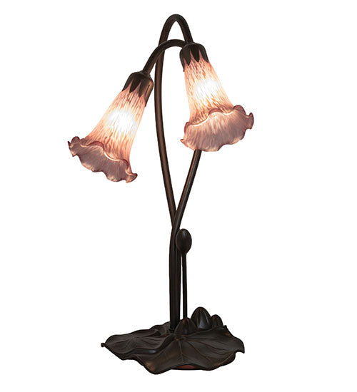 Meyda Lighting Lavender Pond Lily 16" 2-Light Mahogany Bronze Accent Table Lamp With Lavender Shade Glass