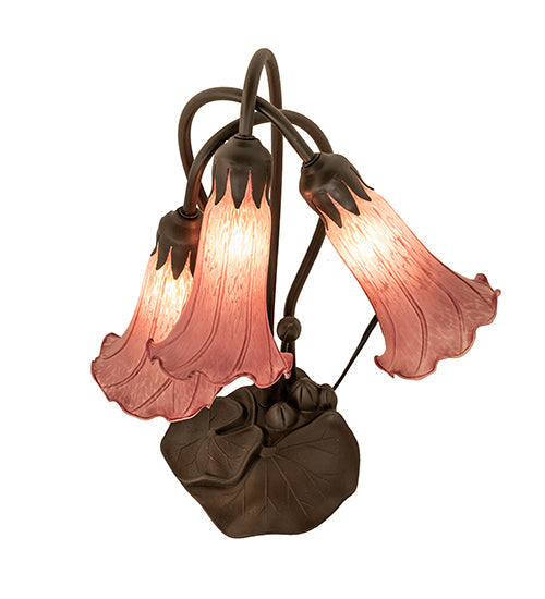 Meyda Lighting Lavender Pond Lily 16" 3-Light Mahogany Bronze Accent Table Lamp With Cranberry Shade Glass