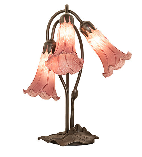 Meyda Lighting Lavender Pond Lily 16" 3-Light Mahogany Bronze Accent Table Lamp With Cranberry Shade Glass