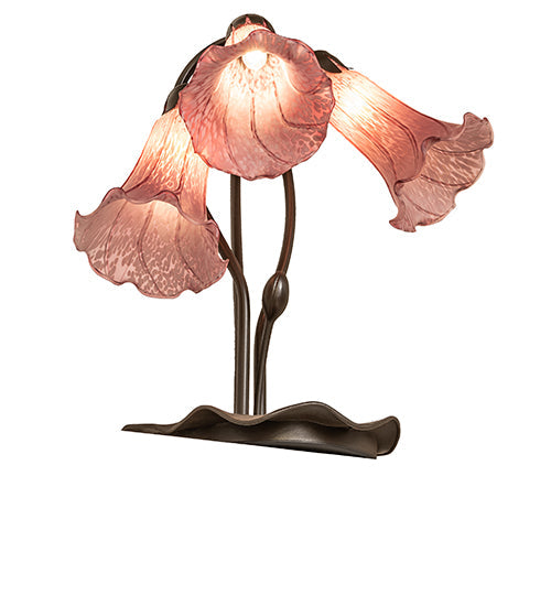 Meyda Lighting Lavender Pond Lily 16" 3-Light Mahogany Bronze Accent Table Lamp With Cranberry Shade Glass