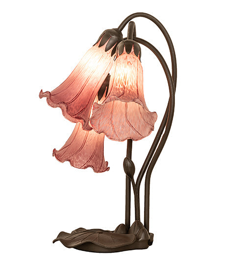 Meyda Lighting Lavender Pond Lily 16" 3-Light Mahogany Bronze Accent Table Lamp With Cranberry Shade Glass
