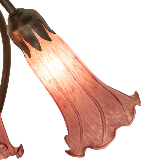 Meyda Lighting Lavender Pond Lily 16" 3-Light Mahogany Bronze Accent Table Lamp With Cranberry Shade Glass