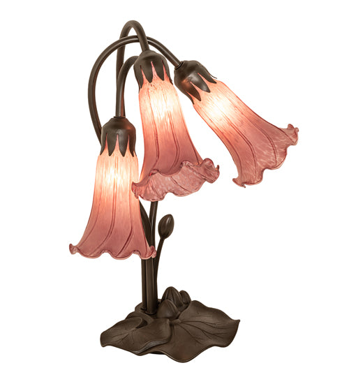 Meyda Lighting Lavender Pond Lily 16" 3-Light Mahogany Bronze Accent Table Lamp With Cranberry Shade Glass