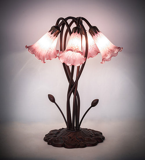 Meyda Lighting Lavender Pond Lily 17" 5-Light Mahogany Bronze Accent Table Lamp With Lavender Shade Glass