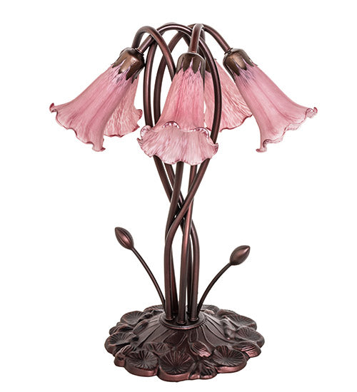 Meyda Lighting Lavender Pond Lily 17" 5-Light Mahogany Bronze Accent Table Lamp With Lavender Shade Glass