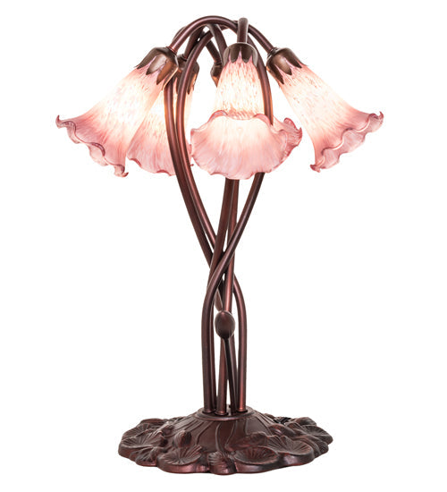 Meyda Lighting Lavender Pond Lily 17" 5-Light Mahogany Bronze Accent Table Lamp With Lavender Shade Glass