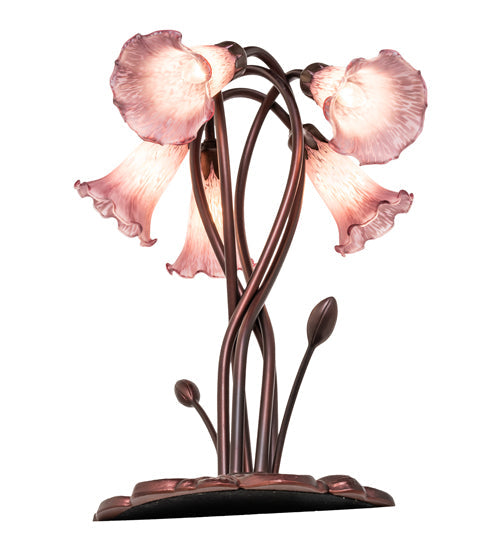 Meyda Lighting Lavender Pond Lily 17" 5-Light Mahogany Bronze Accent Table Lamp With Lavender Shade Glass