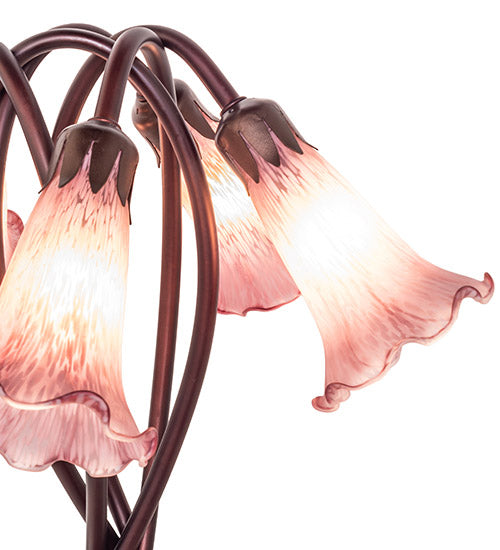 Meyda Lighting Lavender Pond Lily 17" 5-Light Mahogany Bronze Accent Table Lamp With Lavender Shade Glass