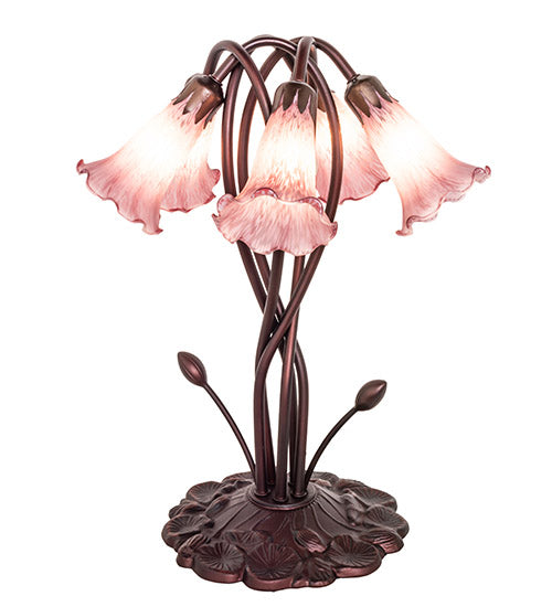 Meyda Lighting Lavender Pond Lily 17" 5-Light Mahogany Bronze Accent Table Lamp With Lavender Shade Glass