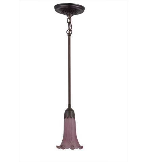 Meyda Lighting Lavender Pond Lily 5" Mahogany Bronze Mini Pendant Light With Lavender Shade Glass