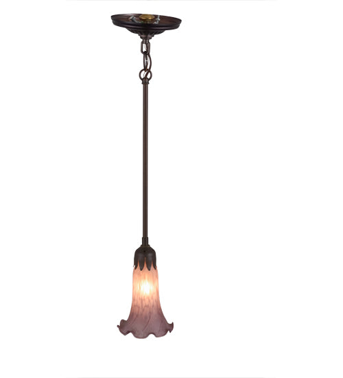 Meyda Lighting Lavender Pond Lily 5" Mahogany Bronze Mini Pendant Light With Lavender Shade Glass