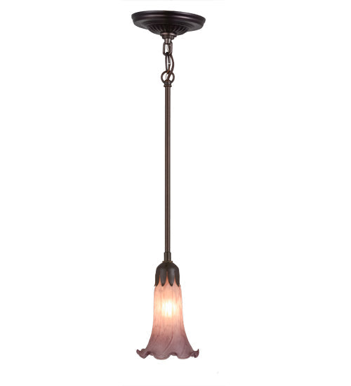 Meyda Lighting Lavender Pond Lily 5" Mahogany Bronze Mini Pendant Light With Lavender Shade Glass