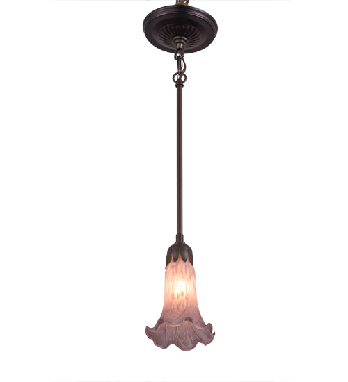 Meyda Lighting Lavender Pond Lily 5" Mahogany Bronze Mini Pendant Light With Lavender Shade Glass