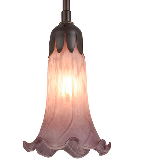 Meyda Lighting Lavender Pond Lily 5" Mahogany Bronze Mini Pendant Light With Lavender Shade Glass