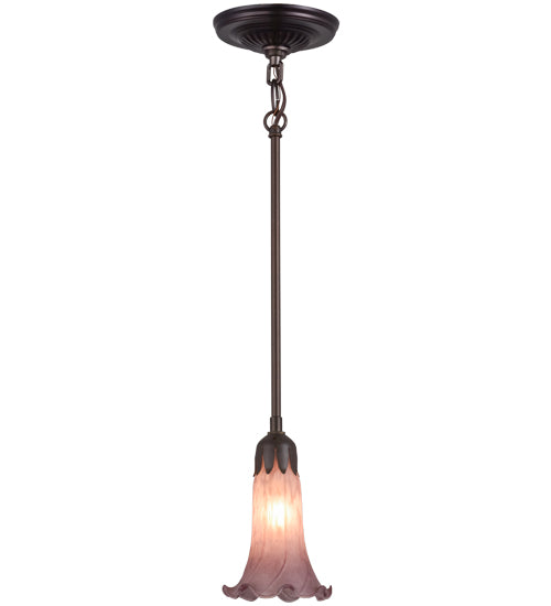 Meyda Lighting Lavender Pond Lily 5" Mahogany Bronze Mini Pendant Light With Lavender Shade Glass