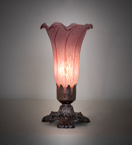 Meyda Lighting Lavender Pond Lily 8" Mahogany Bronze Mini Table Lamp With Lavender Shade Glass