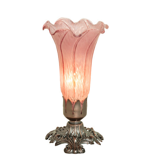 Meyda Lighting Lavender Pond Lily 8" Mahogany Bronze Mini Table Lamp With Lavender Shade Glass