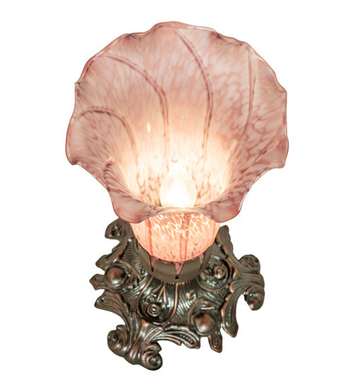 Meyda Lighting Lavender Pond Lily 8" Mahogany Bronze Mini Table Lamp With Lavender Shade Glass