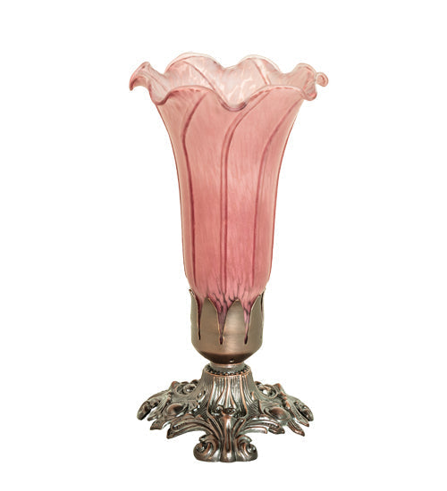 Meyda Lighting Lavender Pond Lily 8" Mahogany Bronze Mini Table Lamp With Lavender Shade Glass