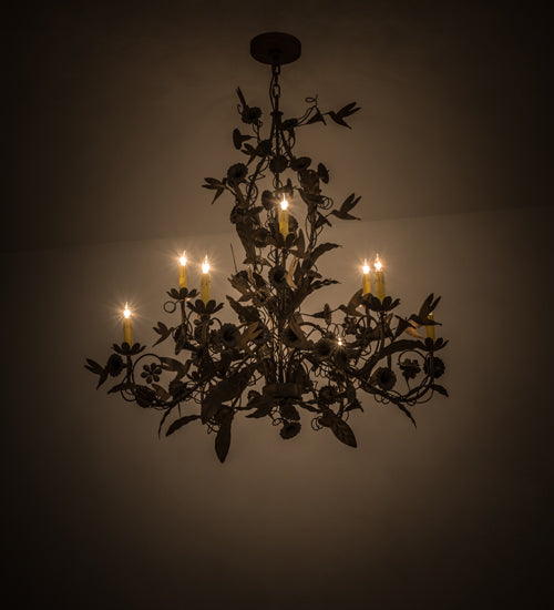 Meyda Lighting Le Printemps 36" 9-Light Antique Brass Matte Chandelier With Ivory Faux Candlelight