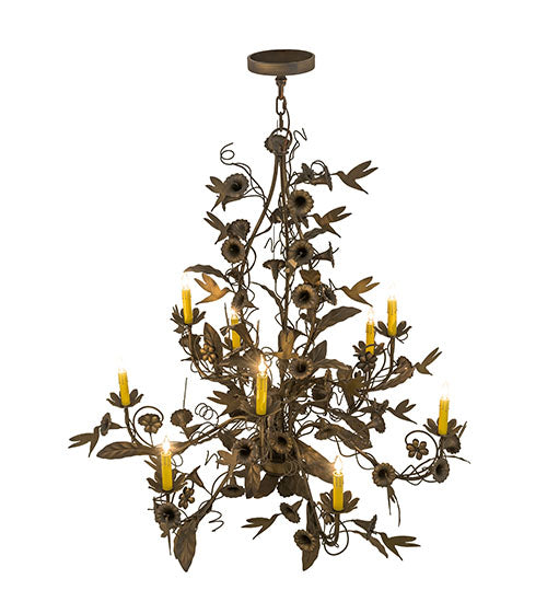 Meyda Lighting Le Printemps 36" 9-Light Antique Brass Matte Chandelier With Ivory Faux Candlelight