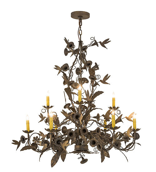 Meyda Lighting Le Printemps 36" 9-Light Antique Brass Matte Chandelier With Ivory Faux Candlelight