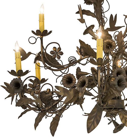 Meyda Lighting Le Printemps 36" 9-Light Antique Brass Matte Chandelier With Ivory Faux Candlelight