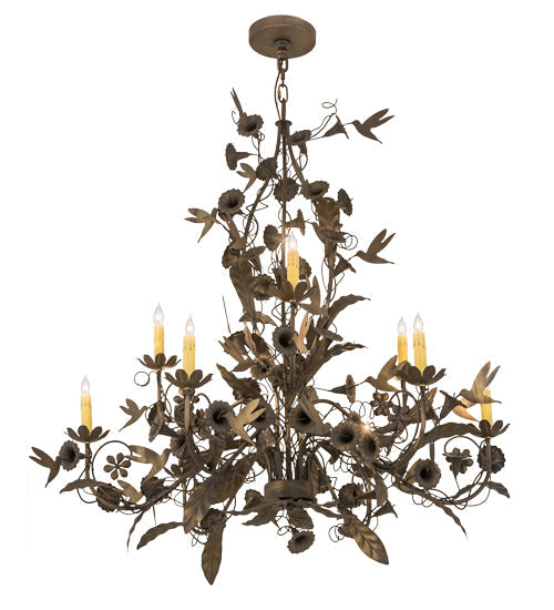 Meyda Lighting Le Printemps 36" 9-Light Antique Brass Matte Chandelier With Ivory Faux Candlelight