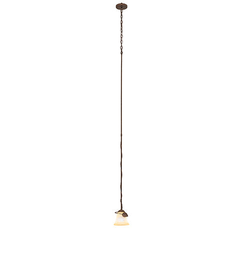 Meyda Lighting Leaf 6" Antique Rust Mini Pendant Light With Beige Bell Shade Glass